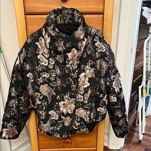 Free People Black Floral Puffer Jacket